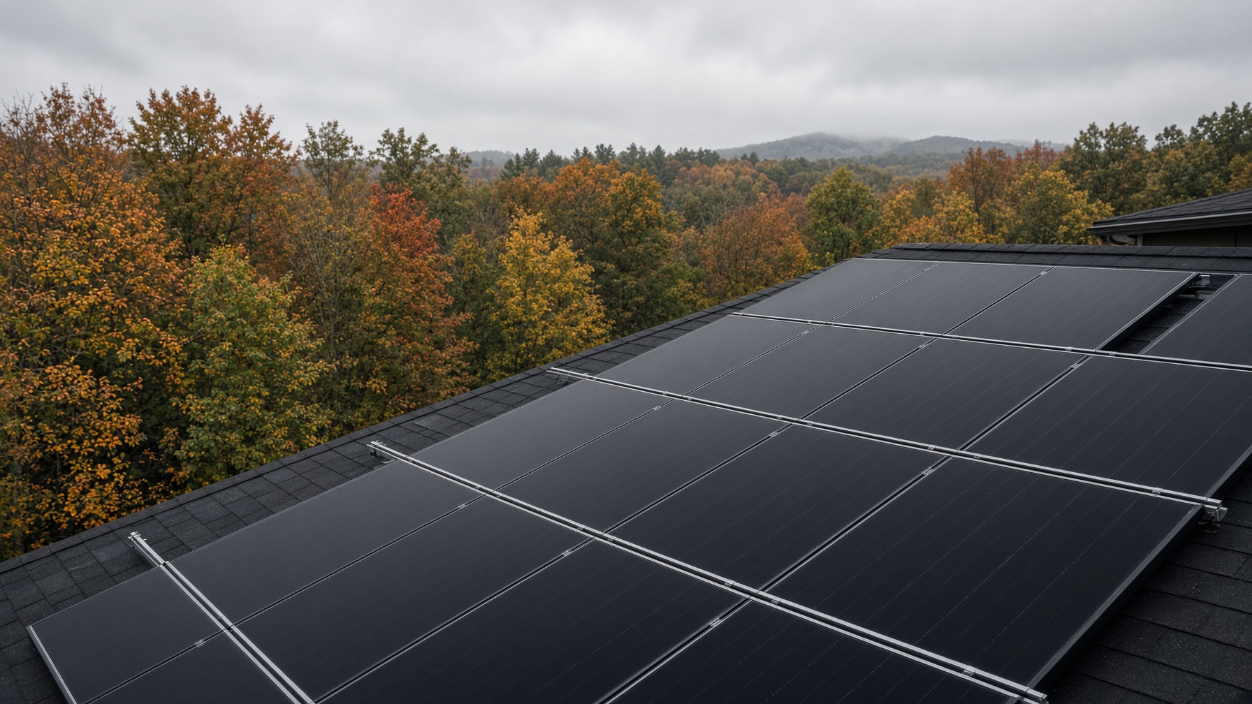 Newly installed black solar panels on a Western New York roof
