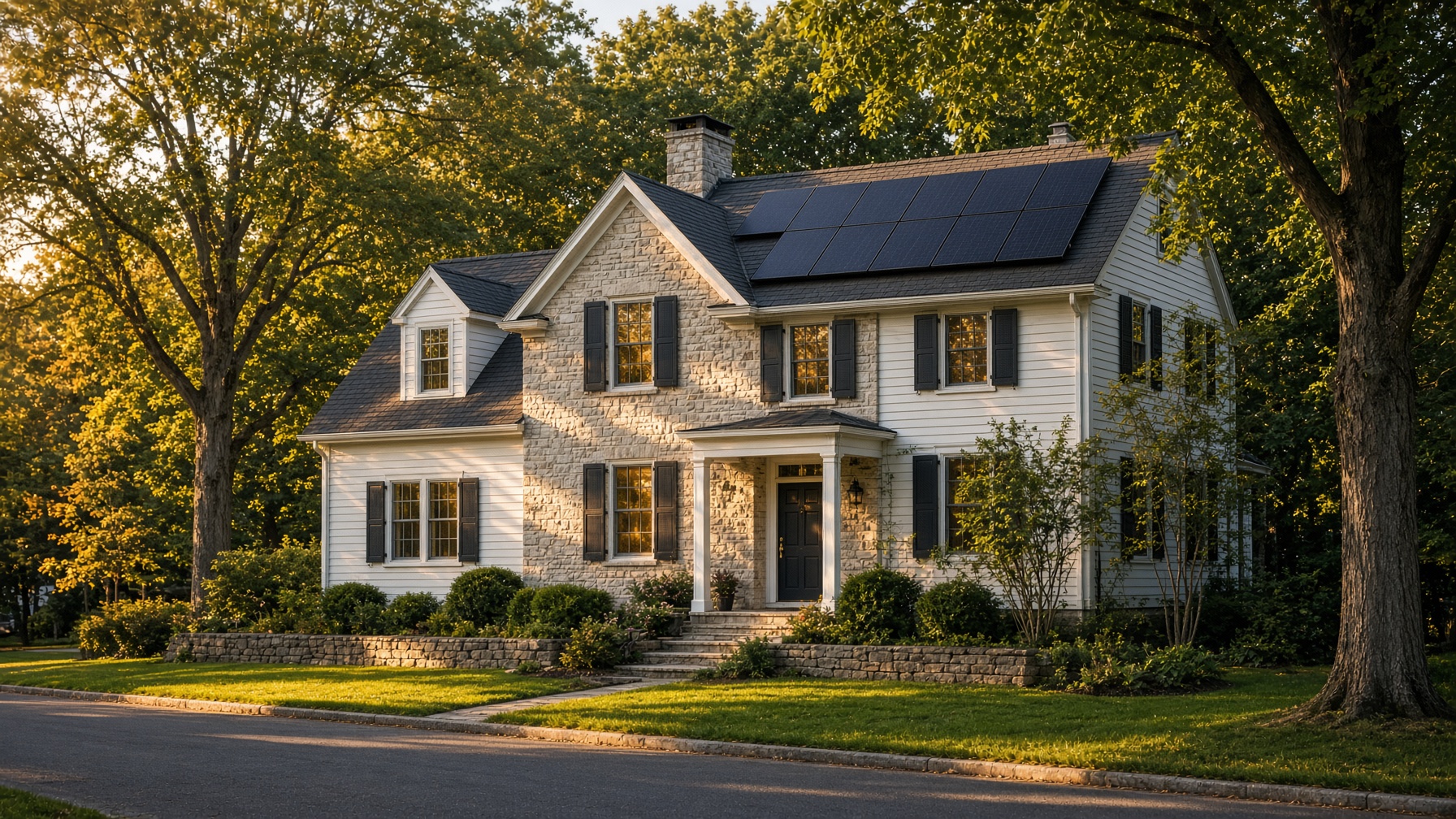 A Rochester-area colonial with a black solar array