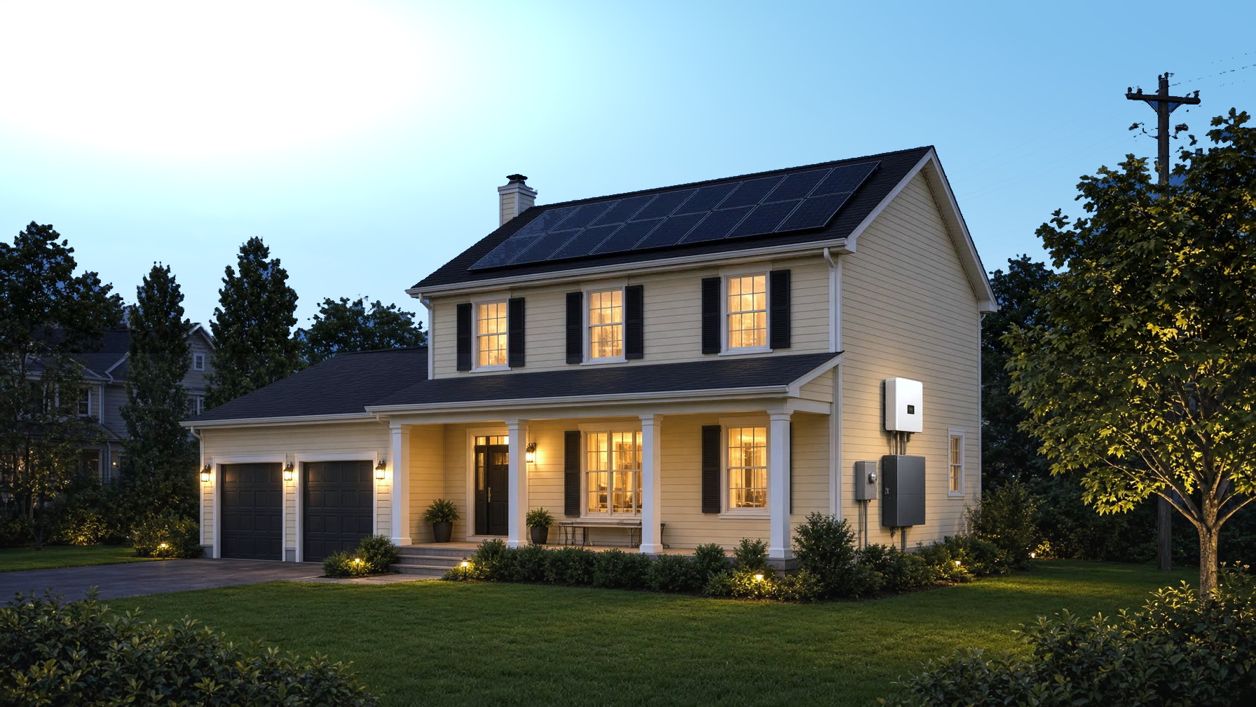 Western New York colonial home with a rooftop solar array